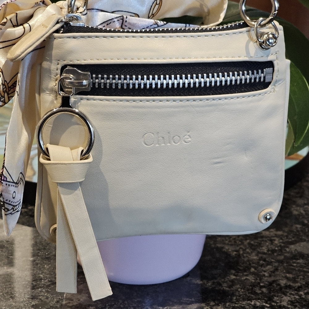 Chloé Cream "O" Ring Clutch w/Wristlet & Twilly Added - Picture 7 of 10